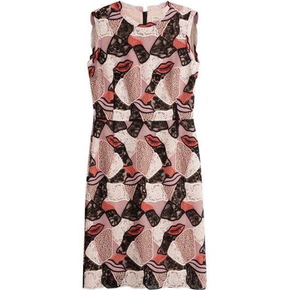 $2600 Emilio Pucci Macrame Lips Patchwork Lace Dress Pink Multi 36/6/Small
